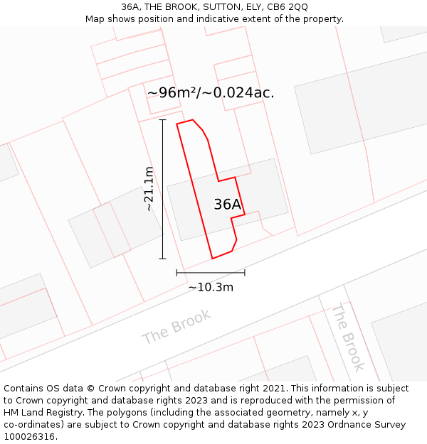 36A, THE BROOK, SUTTON, ELY, CB6 2QQ: Plot and title map