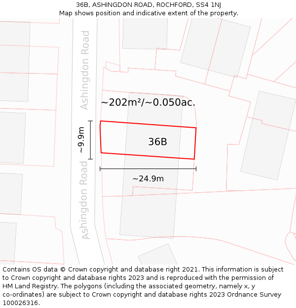 36B, ASHINGDON ROAD, ROCHFORD, SS4 1NJ: Plot and title map