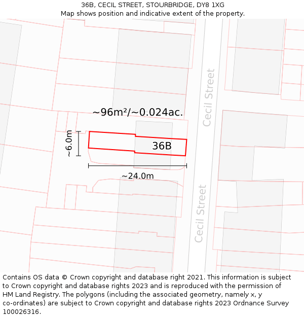 36B, CECIL STREET, STOURBRIDGE, DY8 1XG: Plot and title map