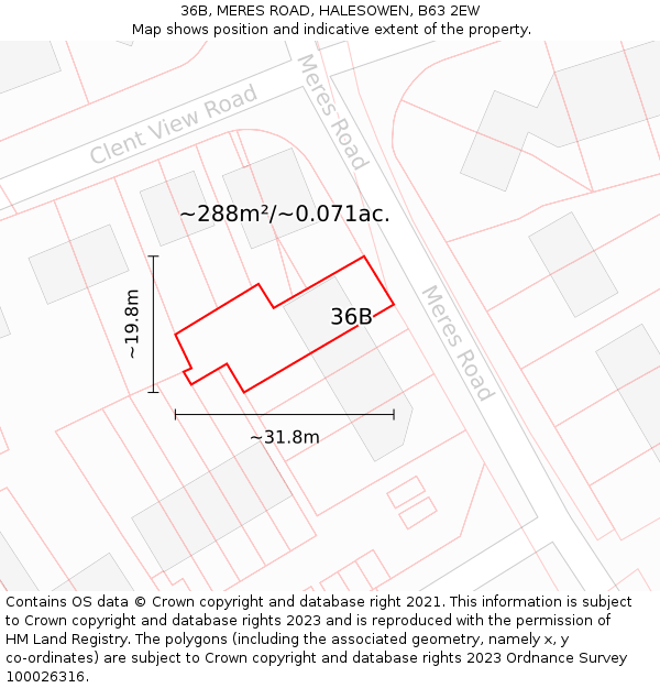 36B, MERES ROAD, HALESOWEN, B63 2EW: Plot and title map