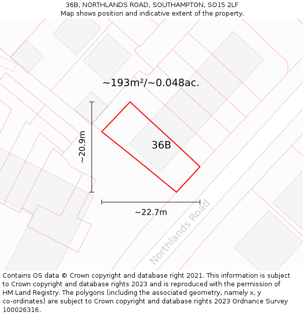 36B, NORTHLANDS ROAD, SOUTHAMPTON, SO15 2LF: Plot and title map