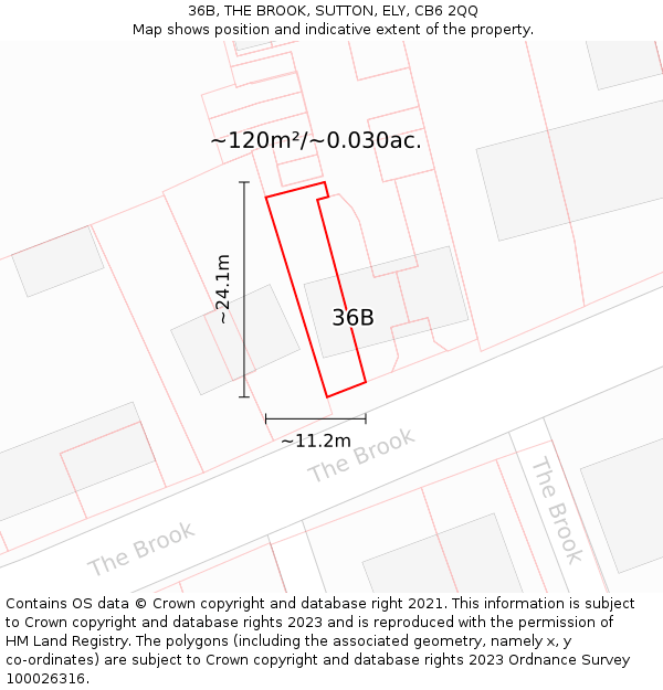 36B, THE BROOK, SUTTON, ELY, CB6 2QQ: Plot and title map