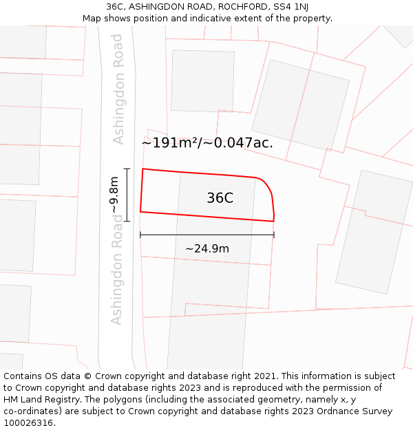 36C, ASHINGDON ROAD, ROCHFORD, SS4 1NJ: Plot and title map