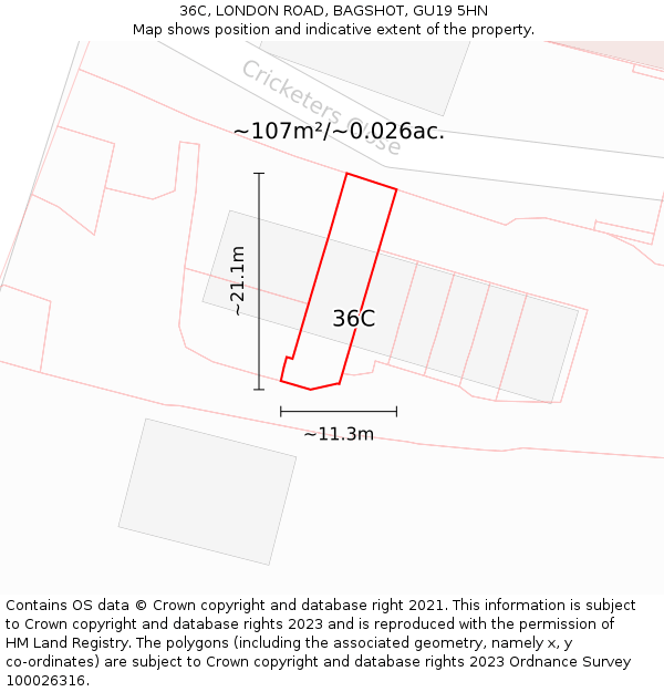 36C, LONDON ROAD, BAGSHOT, GU19 5HN: Plot and title map