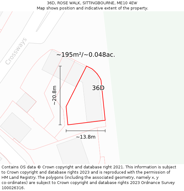 36D, ROSE WALK, SITTINGBOURNE, ME10 4EW: Plot and title map