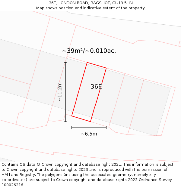36E, LONDON ROAD, BAGSHOT, GU19 5HN: Plot and title map