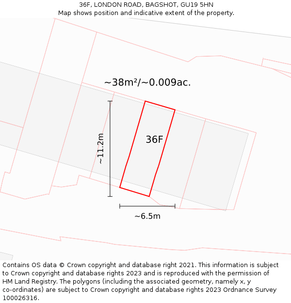 36F, LONDON ROAD, BAGSHOT, GU19 5HN: Plot and title map