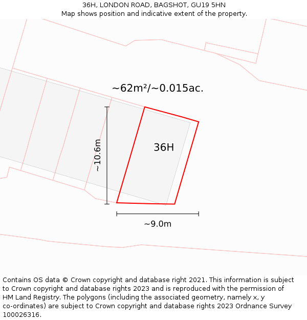 36H, LONDON ROAD, BAGSHOT, GU19 5HN: Plot and title map