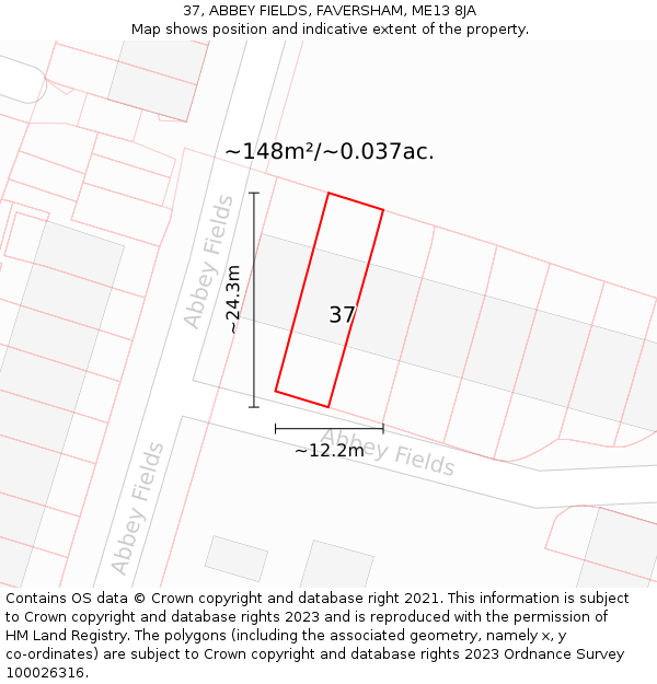37, ABBEY FIELDS, FAVERSHAM, ME13 8JA: Plot and title map