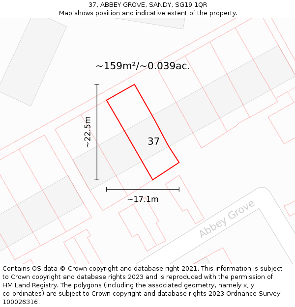 37, ABBEY GROVE, SANDY, SG19 1QR: Plot and title map