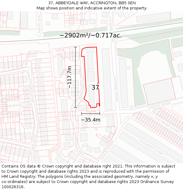 37, ABBEYDALE WAY, ACCRINGTON, BB5 0EN: Plot and title map