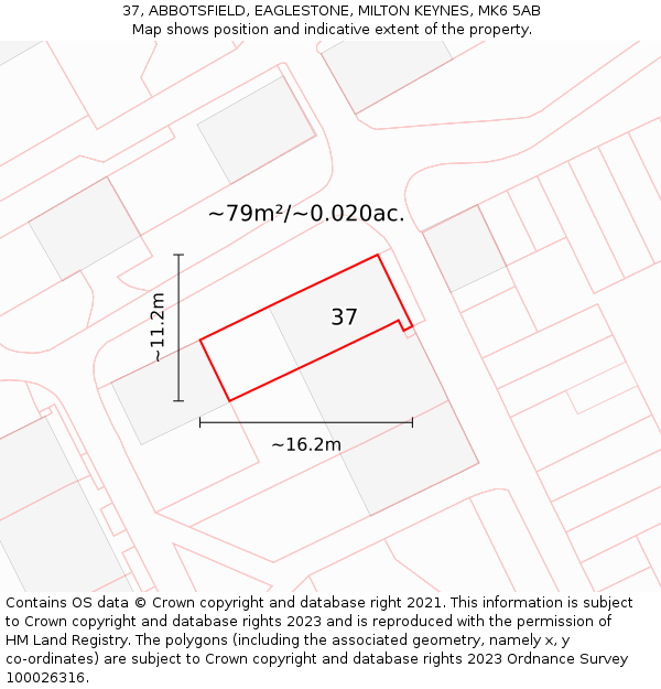 37, ABBOTSFIELD, EAGLESTONE, MILTON KEYNES, MK6 5AB: Plot and title map
