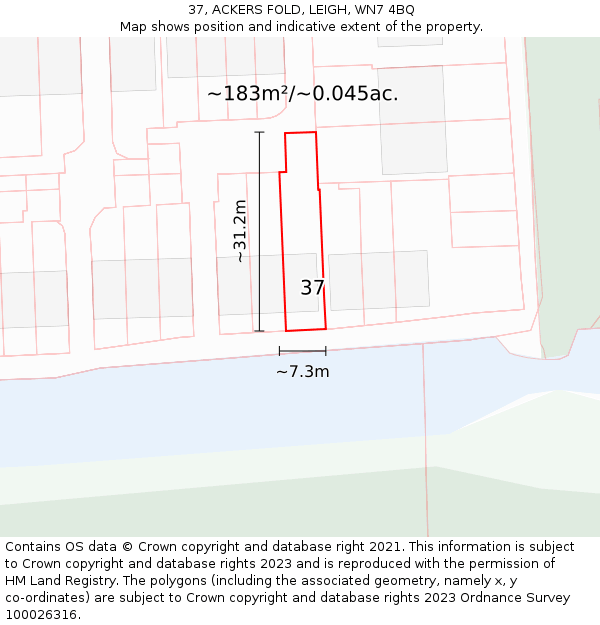 37, ACKERS FOLD, LEIGH, WN7 4BQ: Plot and title map