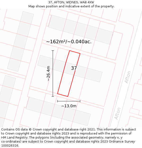 37, AFTON, WIDNES, WA8 4XW: Plot and title map