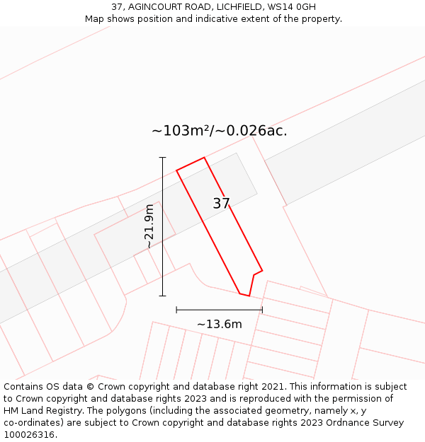 37, AGINCOURT ROAD, LICHFIELD, WS14 0GH: Plot and title map