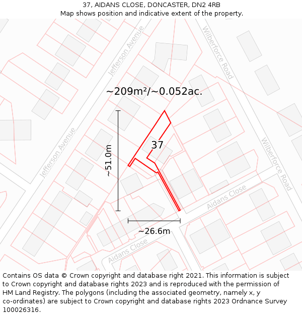 37, AIDANS CLOSE, DONCASTER, DN2 4RB: Plot and title map