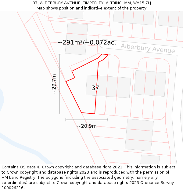 37, ALBERBURY AVENUE, TIMPERLEY, ALTRINCHAM, WA15 7LJ: Plot and title map