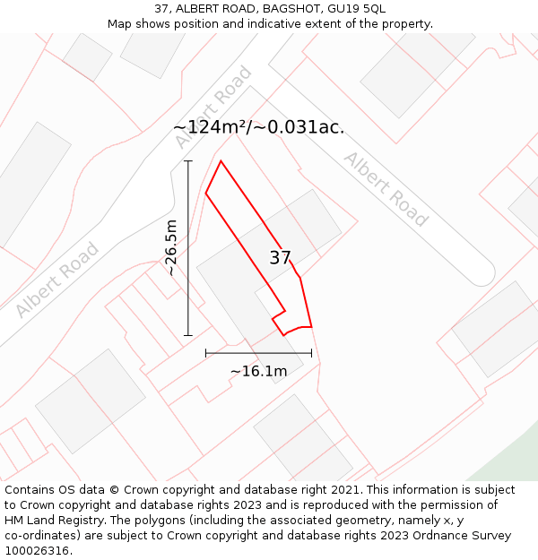 37, ALBERT ROAD, BAGSHOT, GU19 5QL: Plot and title map