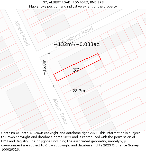 37, ALBERT ROAD, ROMFORD, RM1 2PS: Plot and title map