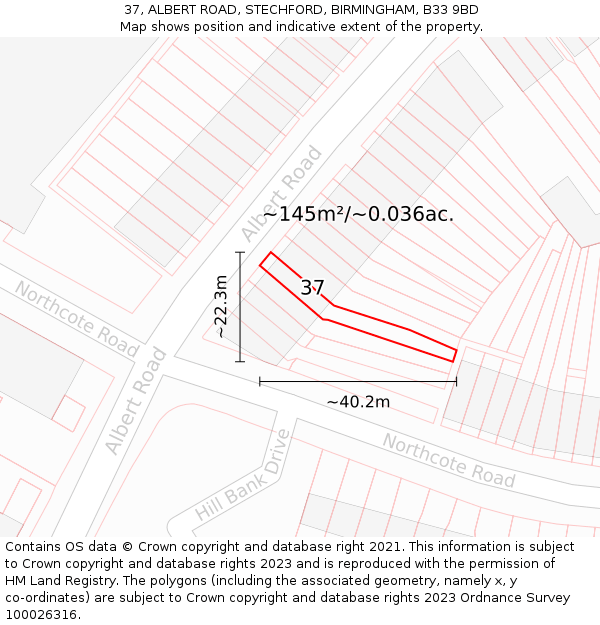 37, ALBERT ROAD, STECHFORD, BIRMINGHAM, B33 9BD: Plot and title map