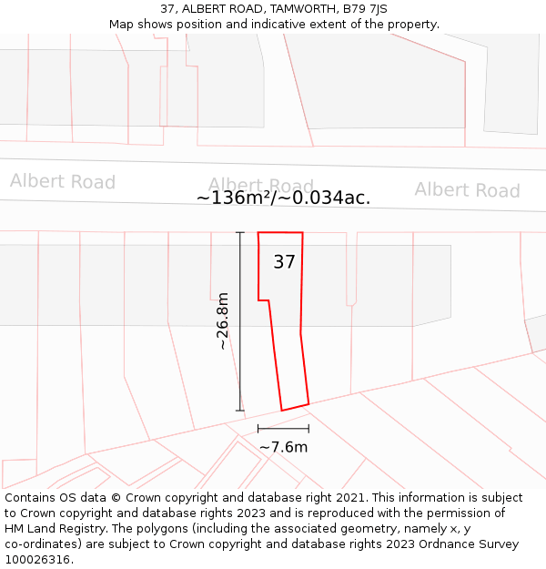 37, ALBERT ROAD, TAMWORTH, B79 7JS: Plot and title map