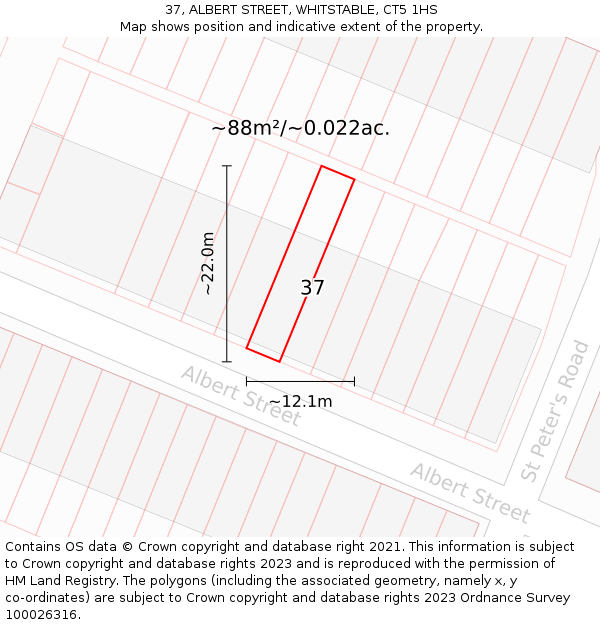 37, ALBERT STREET, WHITSTABLE, CT5 1HS: Plot and title map
