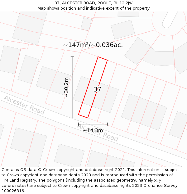 37, ALCESTER ROAD, POOLE, BH12 2JW: Plot and title map