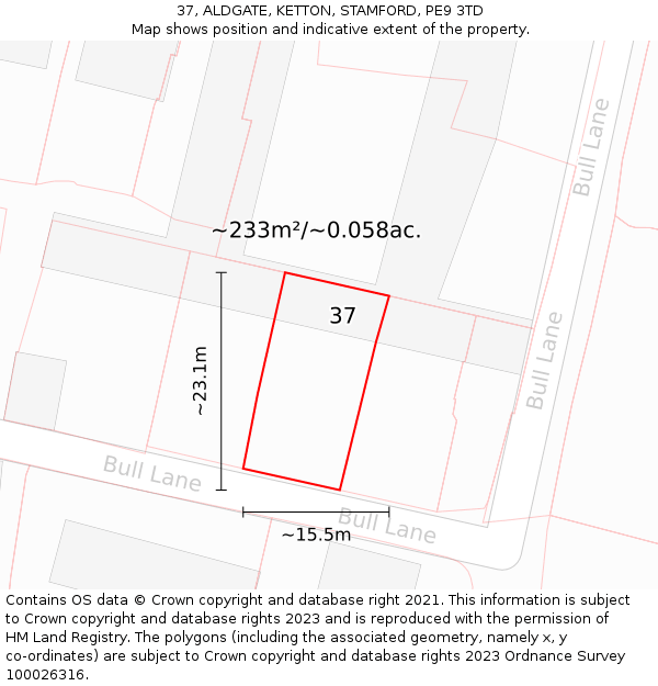 37, ALDGATE, KETTON, STAMFORD, PE9 3TD: Plot and title map