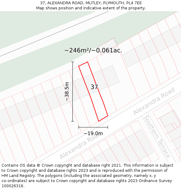 37, ALEXANDRA ROAD, MUTLEY, PLYMOUTH, PL4 7EE: Plot and title map