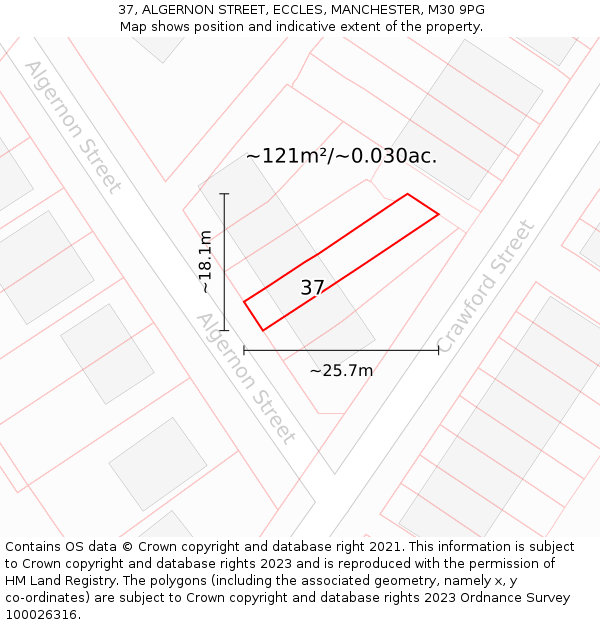 37, ALGERNON STREET, ECCLES, MANCHESTER, M30 9PG: Plot and title map