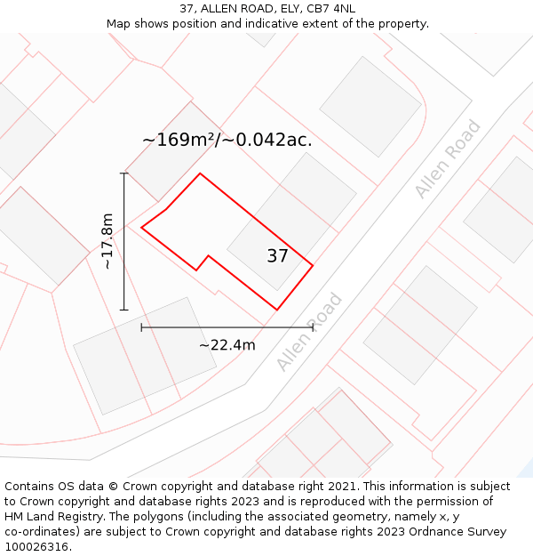 37, ALLEN ROAD, ELY, CB7 4NL: Plot and title map