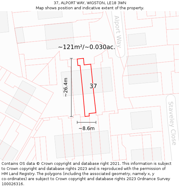 37, ALPORT WAY, WIGSTON, LE18 3WN: Plot and title map
