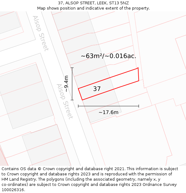 37, ALSOP STREET, LEEK, ST13 5NZ: Plot and title map