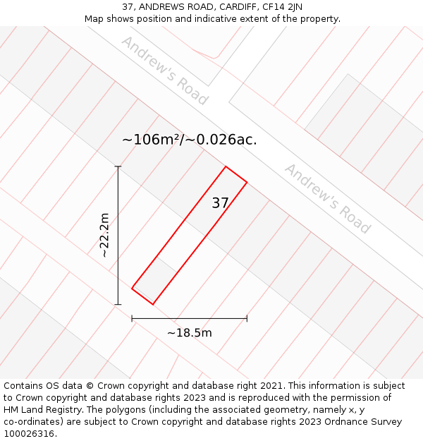 37, ANDREWS ROAD, CARDIFF, CF14 2JN: Plot and title map