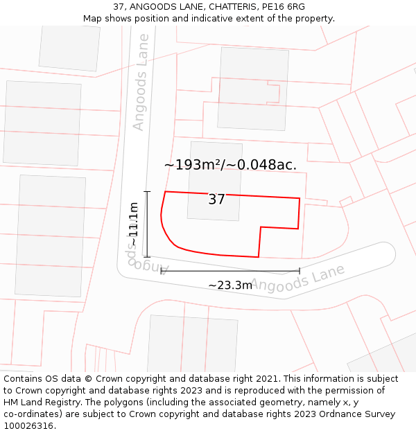 37, ANGOODS LANE, CHATTERIS, PE16 6RG: Plot and title map