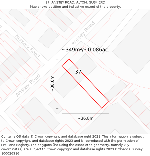 37, ANSTEY ROAD, ALTON, GU34 2RD: Plot and title map