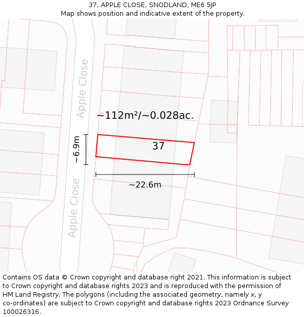 37, APPLE CLOSE, SNODLAND, ME6 5JP: Plot and title map