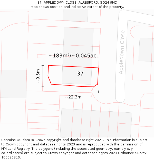 37, APPLEDOWN CLOSE, ALRESFORD, SO24 9ND: Plot and title map