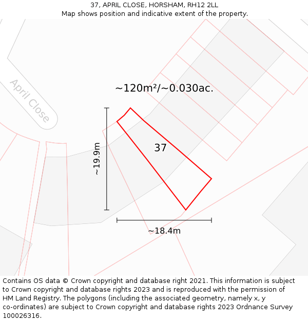 37, APRIL CLOSE, HORSHAM, RH12 2LL: Plot and title map