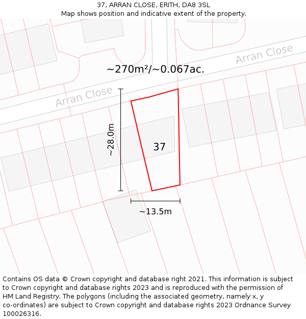 37, ARRAN CLOSE, ERITH, DA8 3SL: Plot and title map