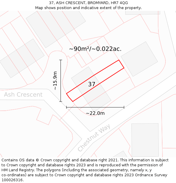 37, ASH CRESCENT, BROMYARD, HR7 4QG: Plot and title map