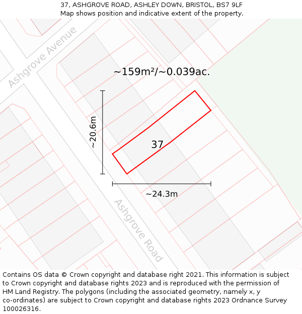 37, ASHGROVE ROAD, ASHLEY DOWN, BRISTOL, BS7 9LF: Plot and title map