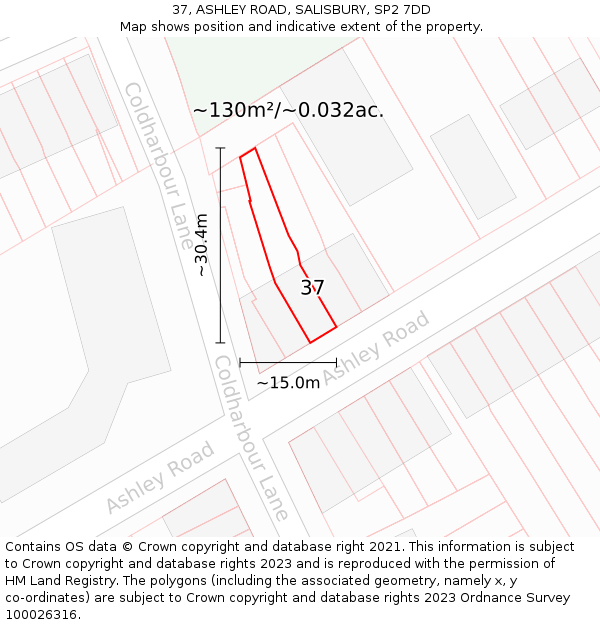 37, ASHLEY ROAD, SALISBURY, SP2 7DD: Plot and title map