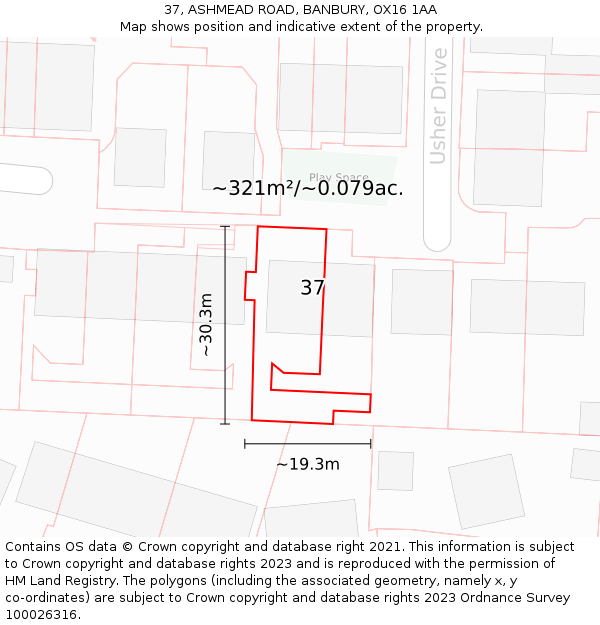 37, ASHMEAD ROAD, BANBURY, OX16 1AA: Plot and title map