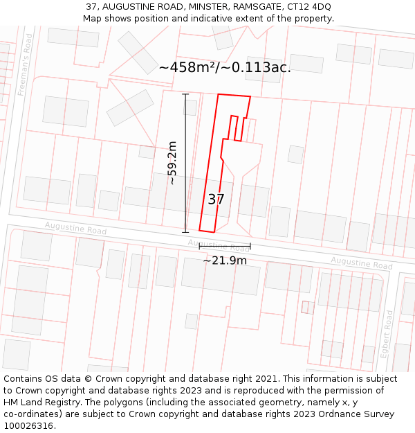 37, AUGUSTINE ROAD, MINSTER, RAMSGATE, CT12 4DQ: Plot and title map