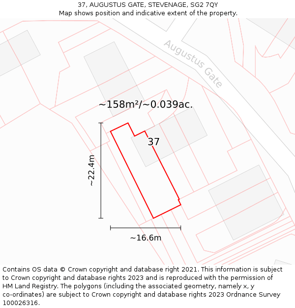 37, AUGUSTUS GATE, STEVENAGE, SG2 7QY: Plot and title map