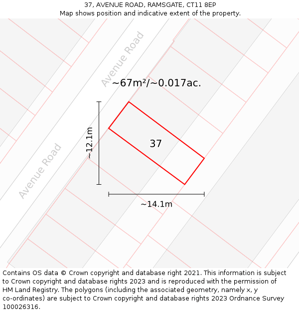 37, AVENUE ROAD, RAMSGATE, CT11 8EP: Plot and title map