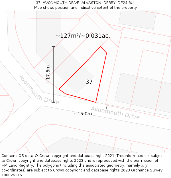 37, AVONMOUTH DRIVE, ALVASTON, DERBY, DE24 8UL: Plot and title map