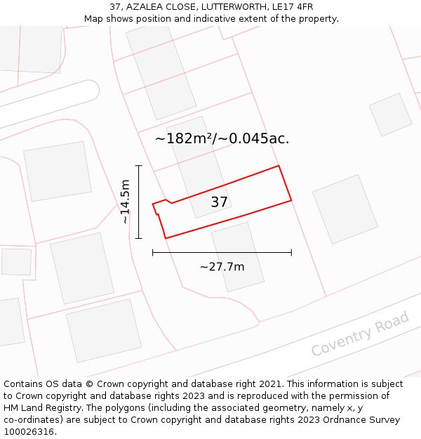 37, AZALEA CLOSE, LUTTERWORTH, LE17 4FR: Plot and title map
