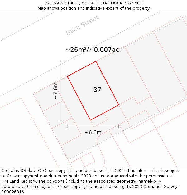 37, BACK STREET, ASHWELL, BALDOCK, SG7 5PD: Plot and title map